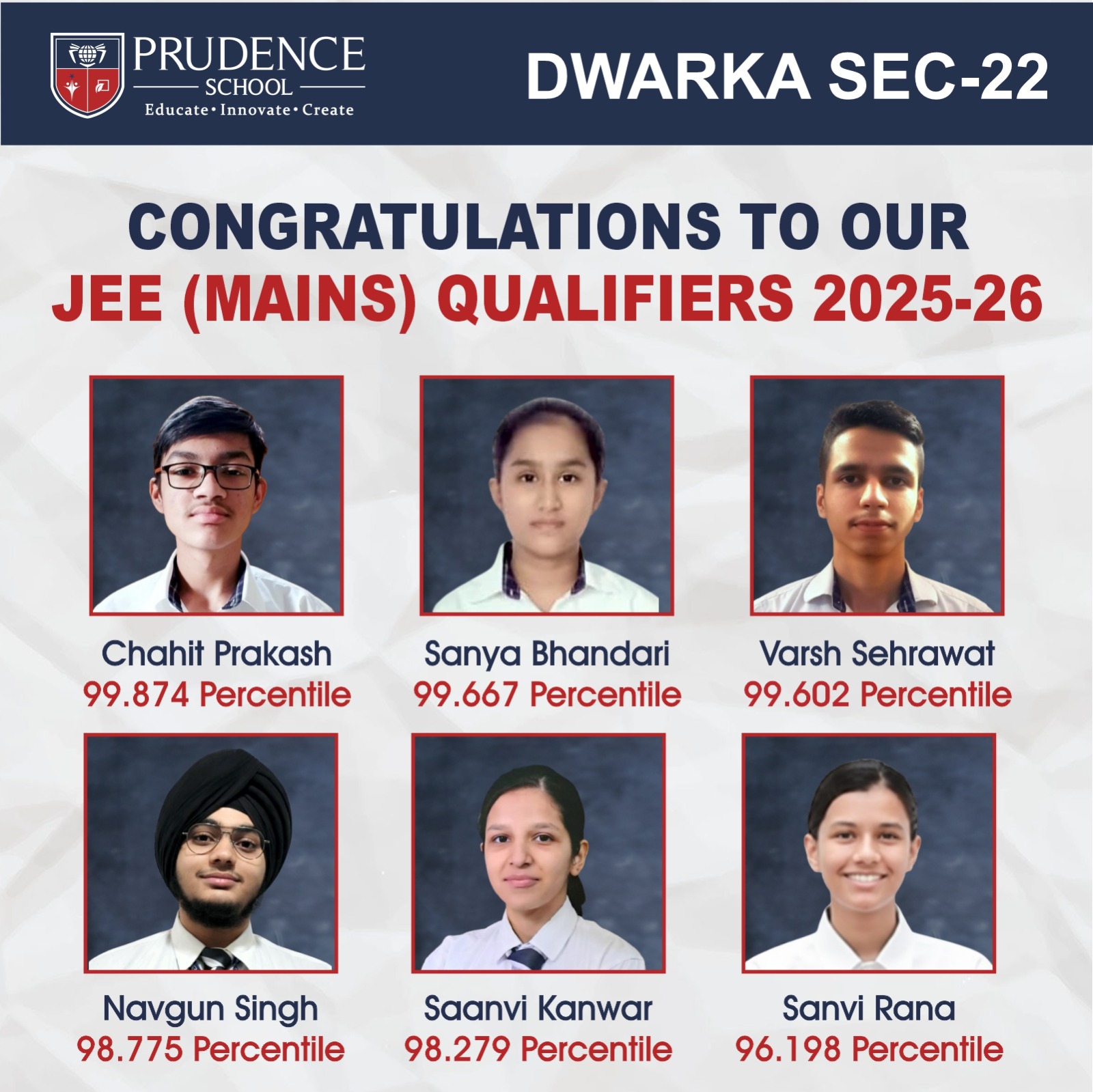 JEE MAIN Toppers 2025-26 Dwarka 22